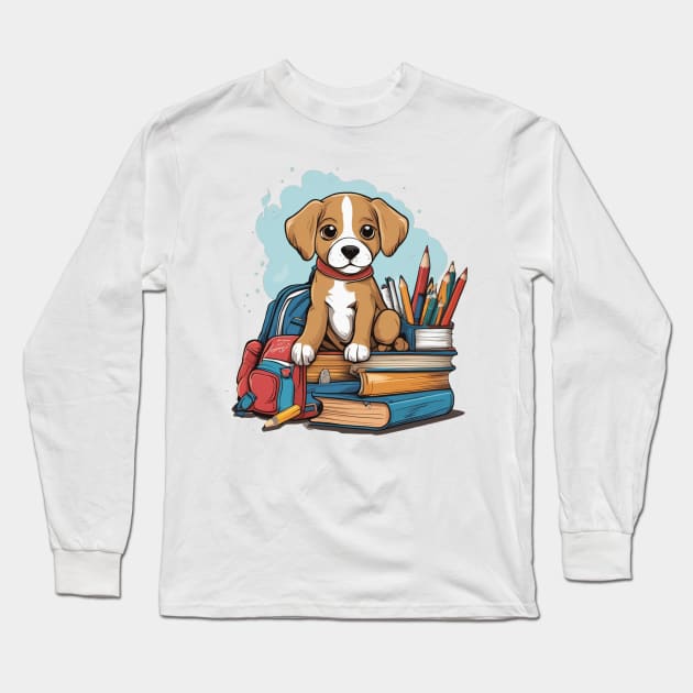 Back to school puppy cute dog first second grade pre-school design Long Sleeve T-Shirt by Edgi
